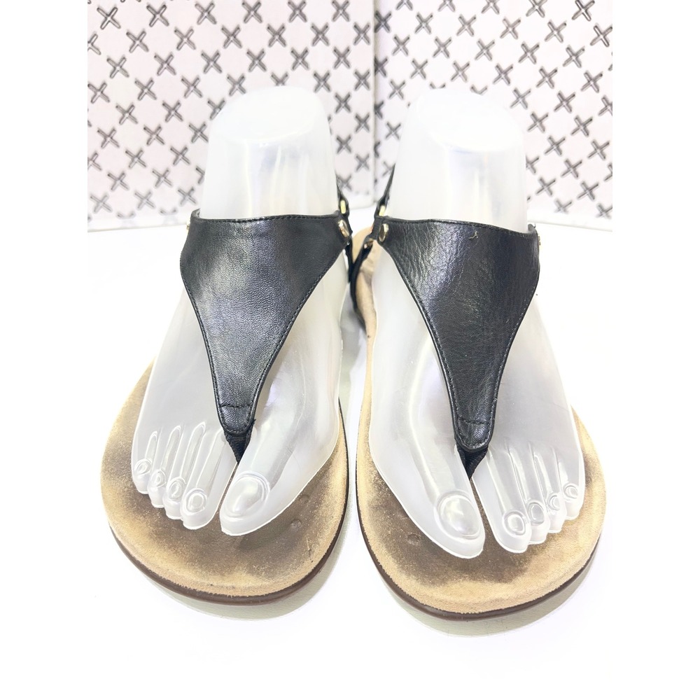 Vionic Kirra Black Leather Backstrap Thong Sandals Orthotic Support 6 Wide